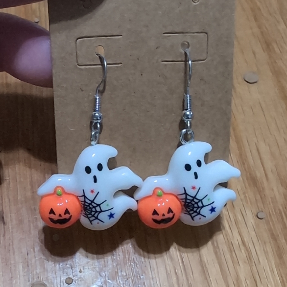 Ghost and Pumpkin Halloween Earrings